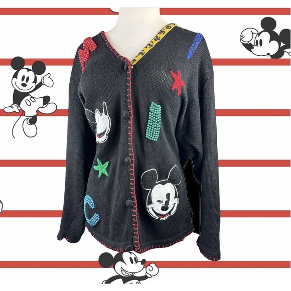 Mickey & Co Sweaters - Rare Vtg Mickey & Co Oversized Cardigan Embellished Beaded Embroider Academic 3X